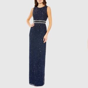 NWOT Mac Duggal navy sequin column gown